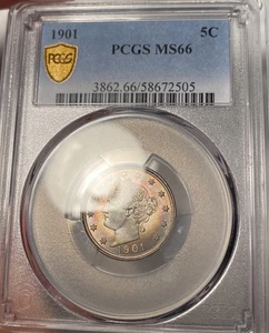 1901 Liberty V Nickel PCGS MS66 Rainbow Toned - Bild 1 von 9