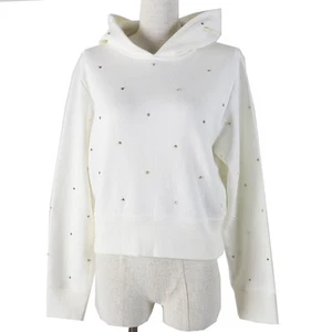 VALENTINO 1B3MF18L7D8 Ladies Hoodie Cropped Pullover White L Italy - Picture 1 of 12