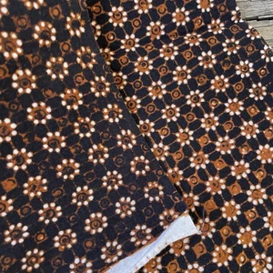 VTG Indonesian Batik Cotton Fabric Brown Black Floral Tropical Textile 39x80” - Picture 1 of 4