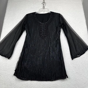 Women's  Black Beaded Sequin Mini Dress tunic Top Small? Whimsigoth Dark Fairy - Picture 1 of 16