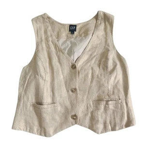 GAP Womens Sz S Beige Linen Metallic Vest - Picture 1 of 4