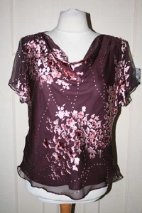 BNWT SIZE 18 DEBENHAMS SILK MIX PURPLE FLORAL TOP WITH COWL NECK - Picture 1 of 7