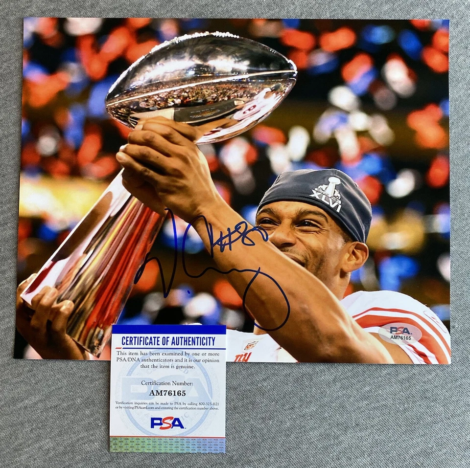 NEW YORK GIANTS- VICTOR CRUZ AUTÓGRAFO 8x10 SUPER BOWL XLVI CHAMPS PSA AM76165 - Imagem 1 de 1