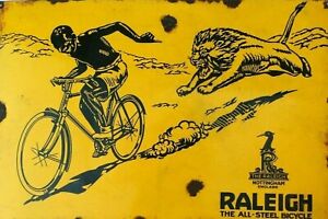 ANTIQUE 1930'S/40'S RALEIGH THE ALL-STEEL BICYCLE ENAMEL ADVERTISING SIGN   
