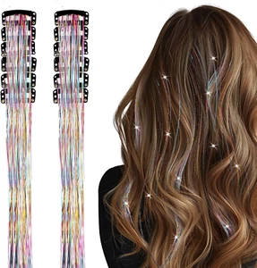 Oropel para el cabello 12 piezas extensiones de cabello colorido brillo 19,6 pulgadas fiesta deslumbramiento cabello  - Imagen 1 de 12