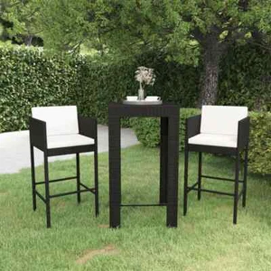 NNEVL 3 Piece Garden Bar Set with Cushions Poly Rattan Black - Picture 1 of 9