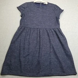 NEW LOFT Dress Women’s Medium M Blue Ribbed Swing Short Sleeve Stretch Pockets - Picture 1 of 11