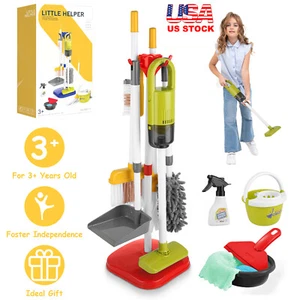 14Pcs Kids Cleaning Toy Gift Toddler Housekeeping Pretend Play Kit Broom Mop Set - Picture 1 of 10
