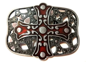 *` NEW DESIGN CROSS AND SHIELD ` Full Metal BELT BUCKLE Christian **US seller - Picture 1 of 9