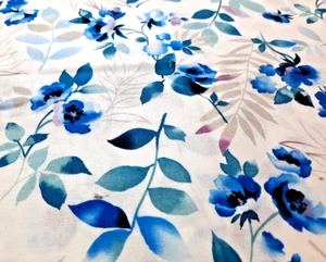 Summer Breeze by Fabri-Quilt #112-2662 White w/Blue Floral Cotton Fabric BTY - Picture 1 of 3