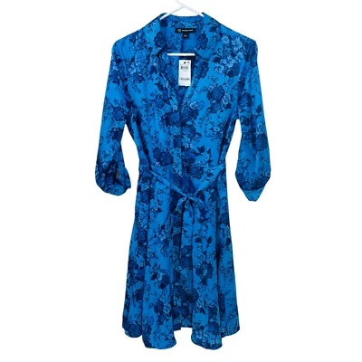 NUEVO CON ETIQUETAS INC Talla 6 Vestido Josephine Flora Azul Manga Larga Bolsillos Camisa NUEVO Foto 1 de 4