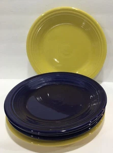 5 FIESTA 10,5" SPEISETELLER HOMER LAUGHLIN BLAU GELB STEINZEUG - Bild 1 von 7