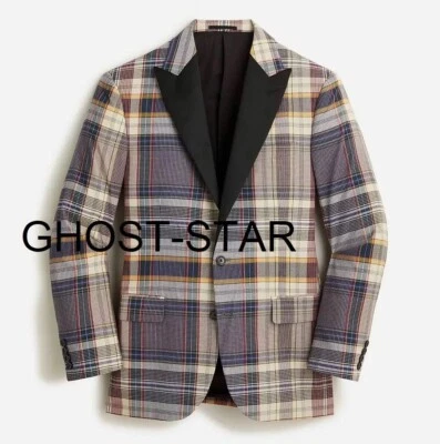 JCREW dinner jacket blazer Ludlow Madras plaid check cotton tuxedo suit coat 38S - Image 1 of 4