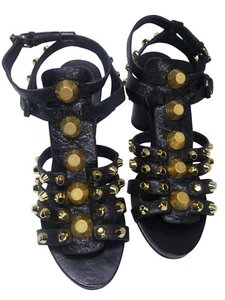 Balenciaga Sandalo S.Cudio Arena Noir (Black) Gold Sandal Heels Studs Size 9 US - Picture 1 of 11