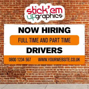 NOW HIRING Drivers Job Advert PVC Outdoor Banner Sign Orange Recruitment HGV/LGV - Picture 1 of 18