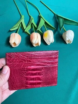 OSTRICH Leather SKIN Credit Card Holder DOUBLE SIDE Genuine OSTRICH Red - Image 1 of 4