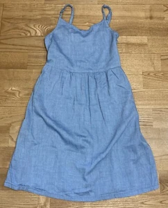 Vestido sin mangas cambray azul marino antiguo para niña talla 8 usado en excelente estado - Imagen 1 de 3