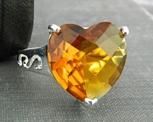 925 Sterling Silver Orange Heart Stone Ring - Picture 1 of 6