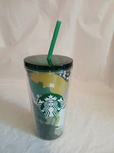 Starbucks Green Camo Double Wall Cold Cup 16oz With Straw - Picture 1 of 3