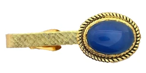 2 INCH 18x13 OVAL BLUE AGATE CAB GOLD COLOR BEZEL TIE CLIP BAR EPTT296/31125 - Picture 1 of 2