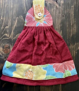 Serviette suspendue à thé faite main rouge rose jaune bleu hibiscus floral - Photo 1/4