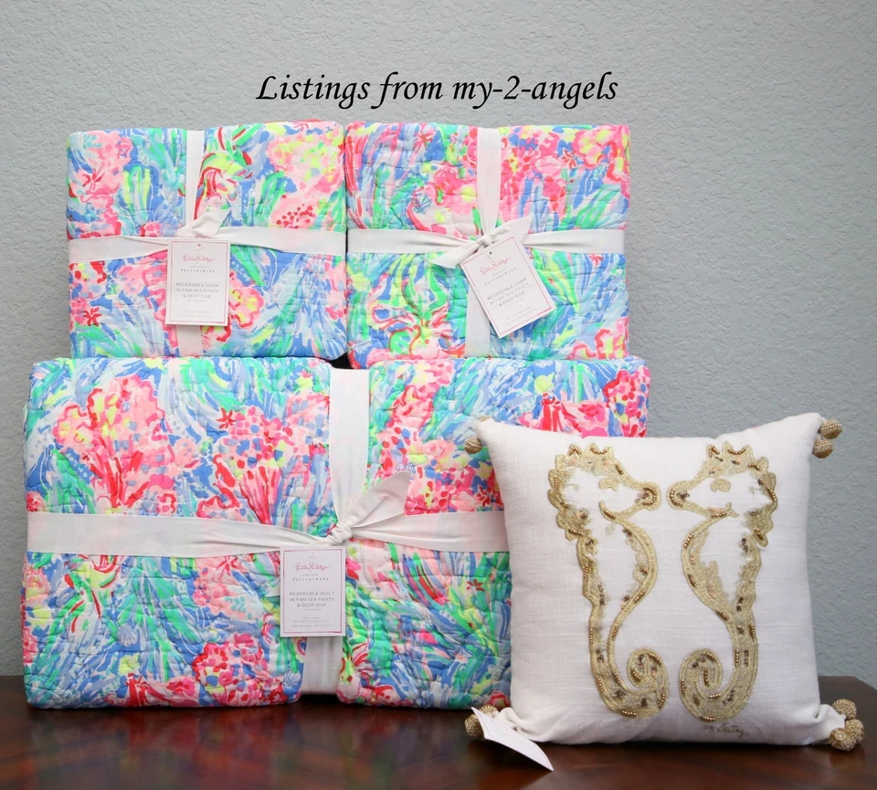 NEW Pottery Barn LILLY PULITZER FAN SEA PANTS King Quilt + Shams + Deco Pillow - Image 1 of 1
