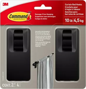 Ganchos de barra de cortina Command negro mate, 2 ganchos, 4 tiras adhesivas - Imagen 1 de 10