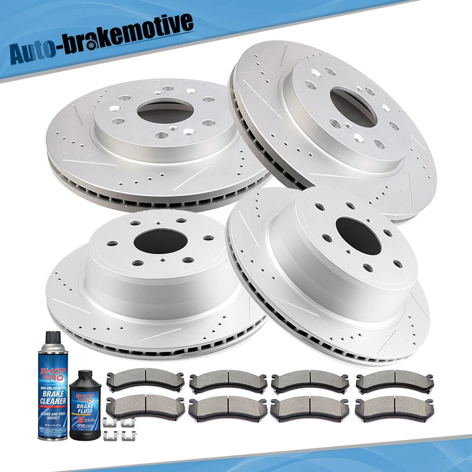 FOR CHEVY SILVERADO ESCALADE FRONT+REAR DRILL SLOT BRAKE ROTORS +CERAMIC PADS Foto 1 de 4