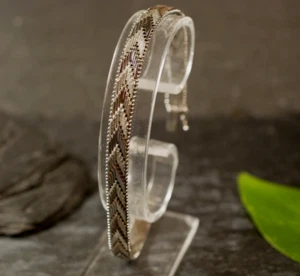 Tolles 835 Silber Armband Teppicharmband Fischgrät Glatt Struktur Vintage Retro - Picture 1 of 9