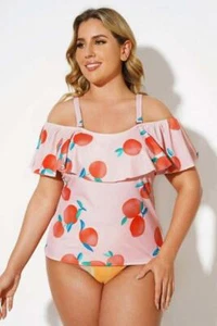 NWT Meet.Curve L Peach Print Pink Tankini Top Swimsuit Beach Outfit Pool Summer - Picture 1 of 10