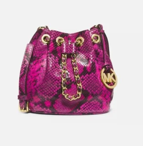 NWT Michael Kors Mini Frankie Crossbody Bag Embossed Leather Raspberry $228 - Picture 1 of 7