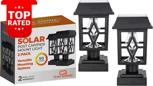 Luna II Solar Outdoor Column Wall Fence Post Light 2-Pack Heavy-Duty Black - Picture 1 of 12