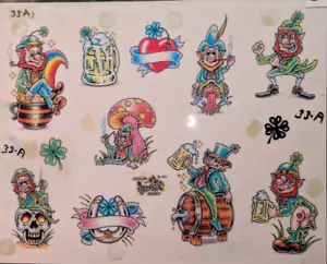 Vintage Official Tattoo Brand Flash Art 12x14 Laminated 1992 Leprechaun Irish #G - Picture 1 of 7