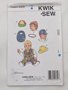 Vintage Sewing Pattern Kwik Sew 2231 - Baby hats & bibs 1992   uncut