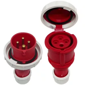16 Amp 4 Pin Plug and Coupler IP67 Waterproof Red 415V Trailing Socket 3 Phase - Picture 1 of 12