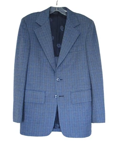 Vtg Sears The Travel Knit 2 Piece Suit Jacket Pants Mens 37R Blue Black 30x31.5 - Picture 1 of 6