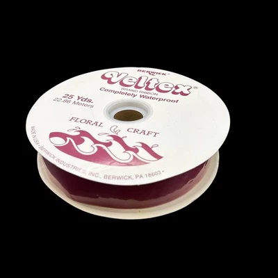 Vintage Berwick Veltex Velvet Ribbon Cranberry 25yd Roll #9 1.5" Waterproof USA - Image 1 of 4