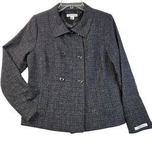 Pendleton Wool Silk Size 10 Jacket Double-Breasted Navy Speckled Tweed Deadstock - Picture 1 of 10