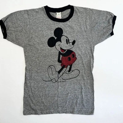 Camiseta Vintage Mickey Mouse Timbre Gris Disney Años 70 80 Puntada Única Talla Pequeña Foto 1 de 4