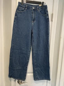 Dazy Size 8 High Waist Wide Leg Zip Up Cotton Blend Medium Wash Denim Jeans - Picture 1 of 11