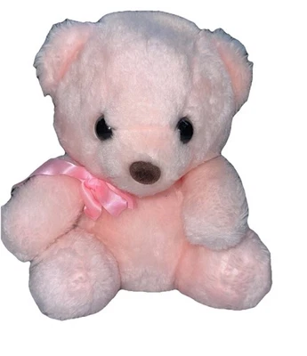 Welcome Industrial Corp Pink 9” Teddy Bear Plush Rattle Baby Toy Vintage HTF - Image 1 of 4
