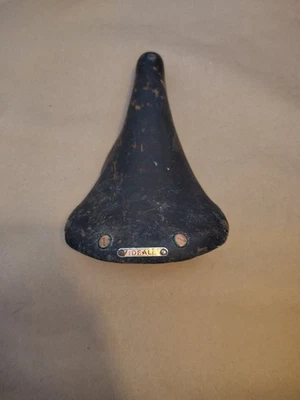 [KR] Vintage Ideale Leather Bicycle Saddle Seat BLACK Steel Rails France Road - Image 1 of 4