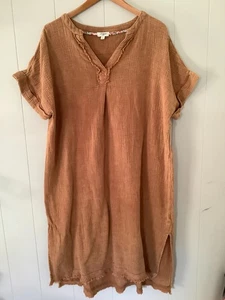 Umgee Dress Pumpkin Harvest Short Sleeve Boho V Neck  Rustic Cottage Core LARGE - Picture 1 of 10