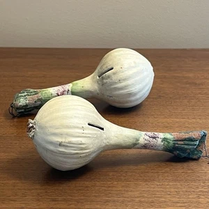 Antike Ton Knoblauch Banken Pappmaché Volkskunst Gemüse Paar 20er 30er Jahre K2 - Bild 1 von 16
