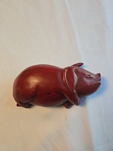 Vintage handgeschnitztes rotes Holzschwein fast 2 Pfund - Bild 1 von 8
