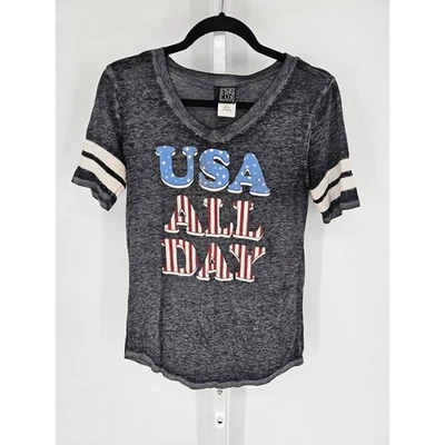 Camiseta Top Moderna Lux Para Mujer Gris Manga Corta EE. UU. TODO EL DÍA Estampada Algodón Talla S Foto 1 de 4