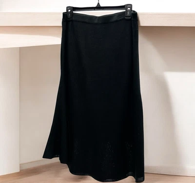 Falda midi línea A MING WANG talla mediana texturizada dobladillo redondo pliegues de punto mezclados Foto 1 de 4