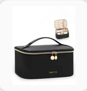 Large Makeup Bag,Prite, Portable Travel Cosmetic Bag Waterproof PU Leather Black - Picture 1 of 12