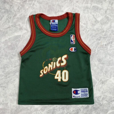 RARE VTG NBA SEATTLE SUPERSONICS SHAWN KEMP CHAMPION JERSEY BABY SIZE TODDLER - Image 1 of 4