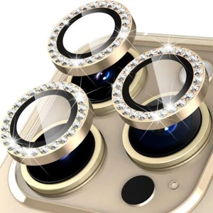 Oro per iPhone 16/16 Pro/16Pro Max 16 Plus protezione fotocamera obiettivo Bling Diamond - Foto 1 di 9